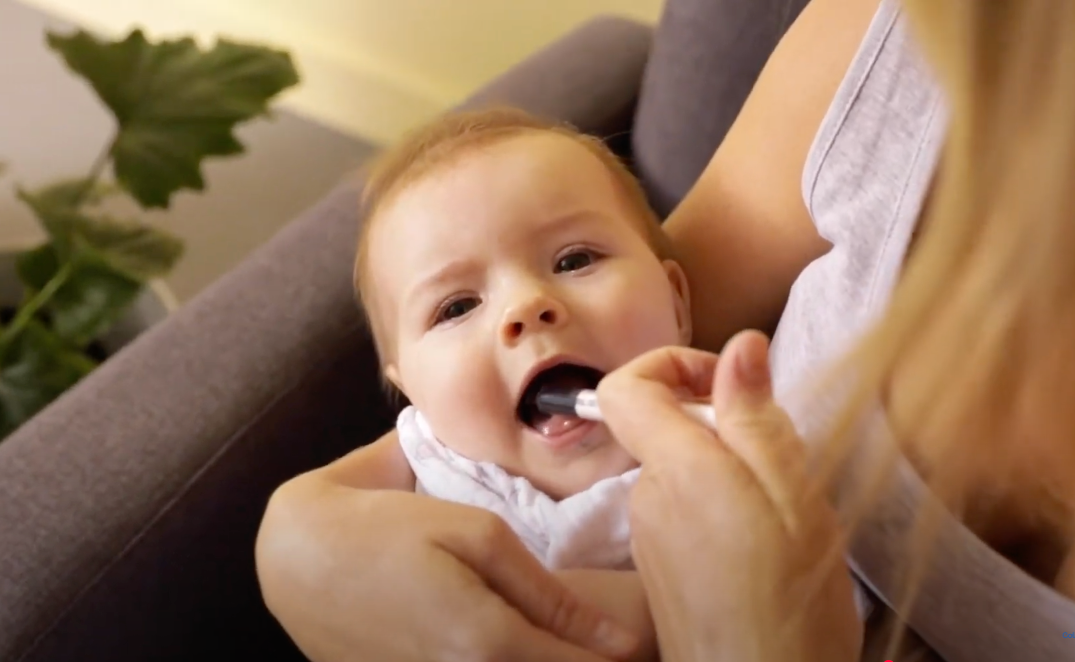 Load video: Baby Sarah finds almost instant relief and soothing with the administration of Colic Calm gripe water.