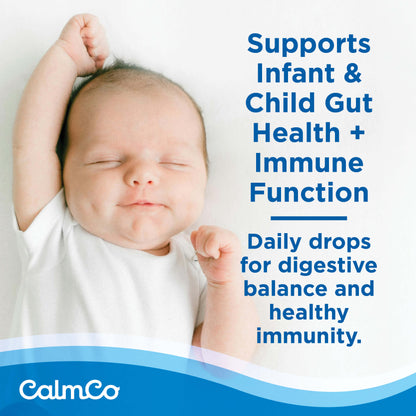 CalmCo® Probiotic + Vitamin D Drops is a daily probiotic supplement to support infant and child gut & digestive health while supporting the immune system.
